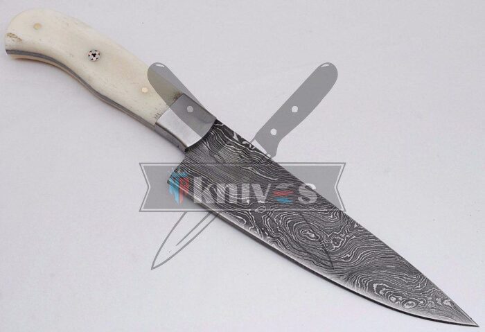 Custom Damascus Steel Blade Chef Kitchen Knives Camel Bone Handle