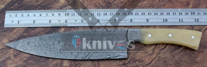 Custom Damascus Steel Blade Chef Knife With Camel Bone Handle