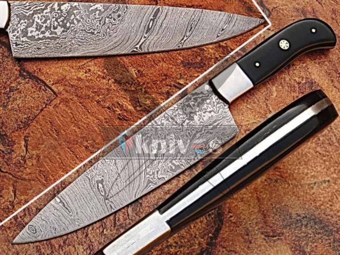 Custom Damascus Steel Blade Kitchen Knife With Buffalo Horn Handle