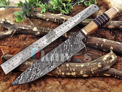 Custom Damascus Steel Chef Kitchen Knife With Beautiful Olive Wood Handle