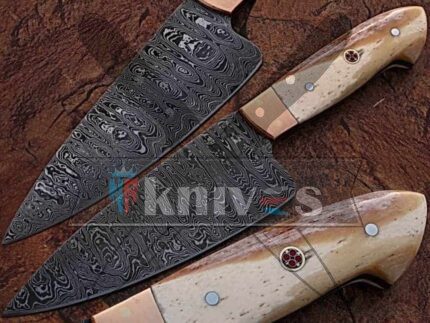 Custom Damascus Steel Chef Kitchen Knife With Camel Bone Handle