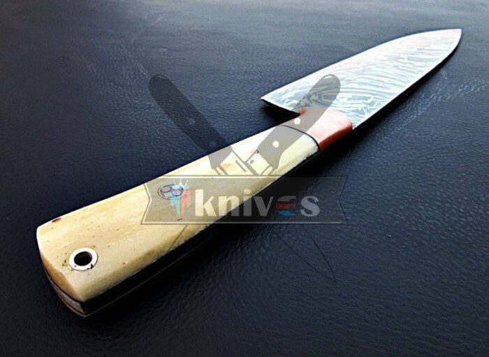 Custom Damascus Steel Chef Kitchen Knife With Camel Bone Handle