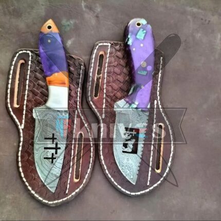 Custom Damascus Steel Cowboy Knives With Resin Handle