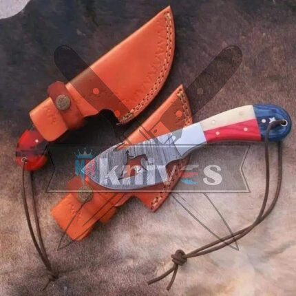 Custom Gut Hook Cowboy Knife With American Flag Handle