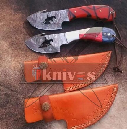 Custom Gut Hook Cowboy Knives With USA Flag and Resin Handle
