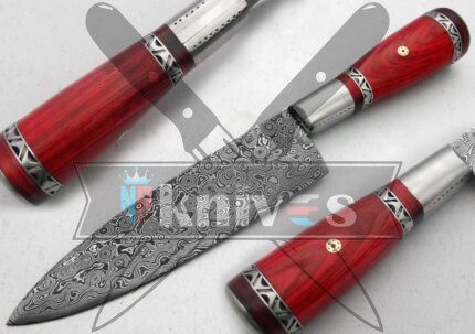 Custom Handmade Chef Kitchen Knife Rose Wood Handle