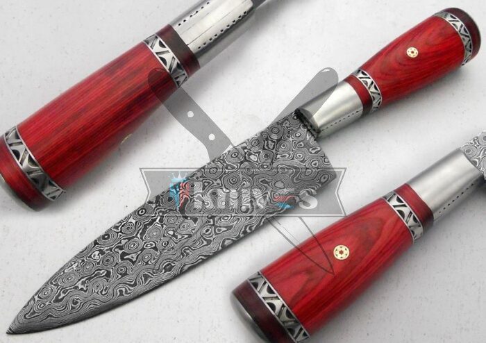 Custom Handmade Chef Kitchen Knife Rose Wood Handle