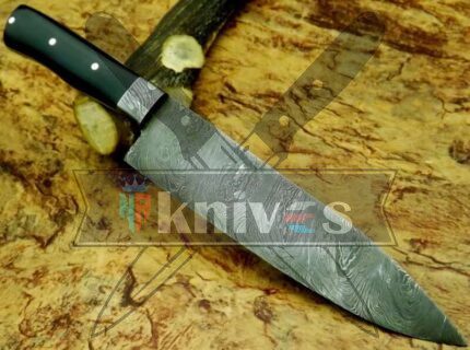 Custom Handmade Chef Kitchen Knife With Black Micarta Handle