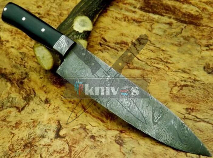 Custom Handmade Chef Kitchen Knife With Black Micarta Handle