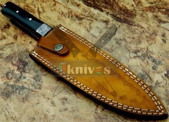 Custom Handmade Chef Kitchen Knife With Black Micarta Handle With Free Leather Sheath