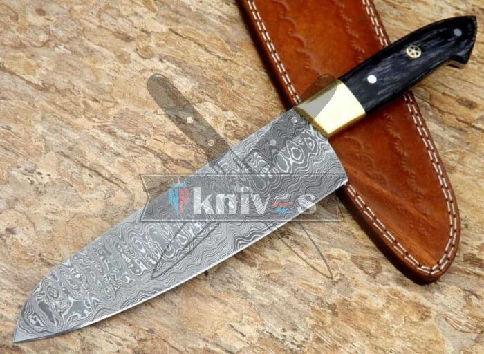 Custom Handmade Chef Kitchen Knife With Black Pakka Wood Handle