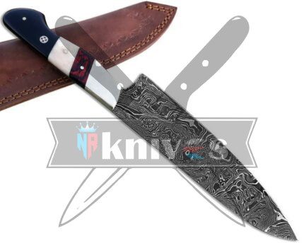 Custom Handmade Chef Kitchen Knife With Bone, Wood & Micarta Handle