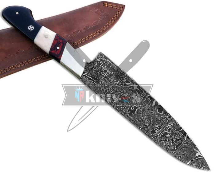 Custom Handmade Chef Kitchen Knife With Bone, Wood & Micarta Handle