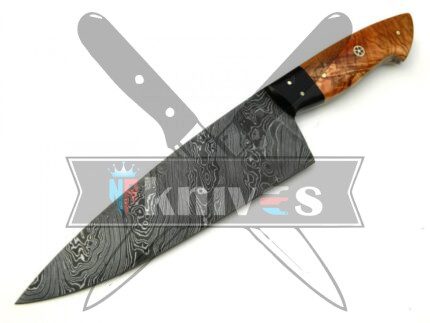 Custom Handmade Chef Kitchen Knife With Olive Wood Handle