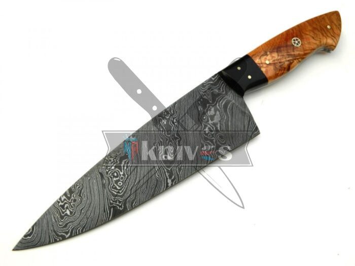 Custom Handmade Chef Kitchen Knife With Olive Wood Handle