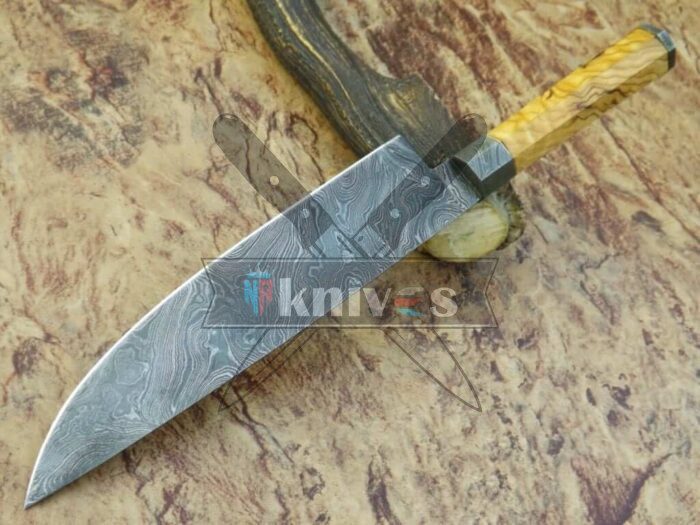 Custom Handmade Chef Kitchen Knife With Olive Wood Handle
