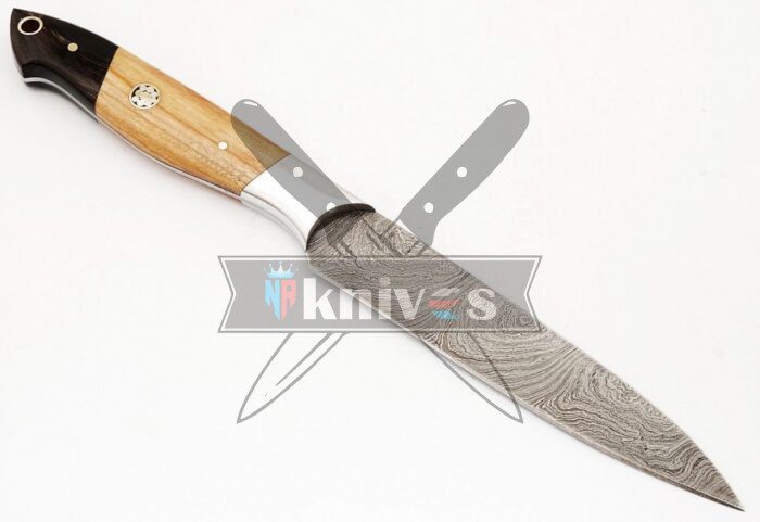 Custom Handmade Chef Kitchen Knife With Olive Wood Handle