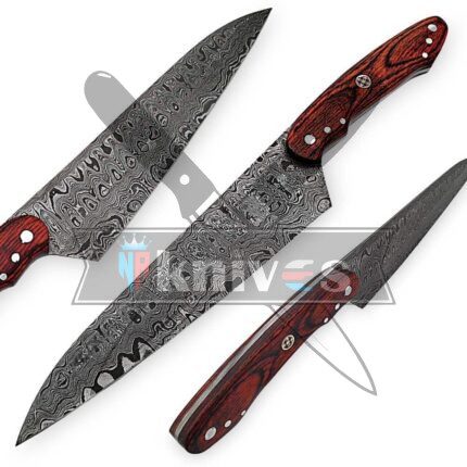 Custom Handmade Chef Kitchen Knife With Pakka Wood Handle