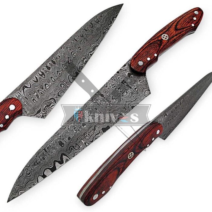 Custom Handmade Chef Kitchen Knife With Pakka Wood Handle