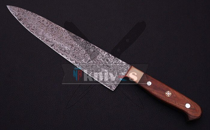 Custom Handmade Chef Kitchen Knife With Rose Wood Handle