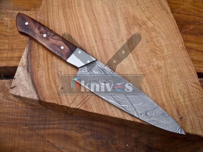 Custom Handmade Chef Kitchen Knife With Rose Wood Handle