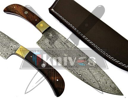 Custom Handmade Chef Kitchen Knife With Rose Wood Handle