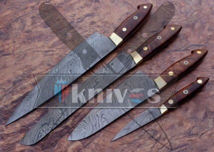 Custom Handmade Chef Kitchen Knives Set With Rose Wood Handle
