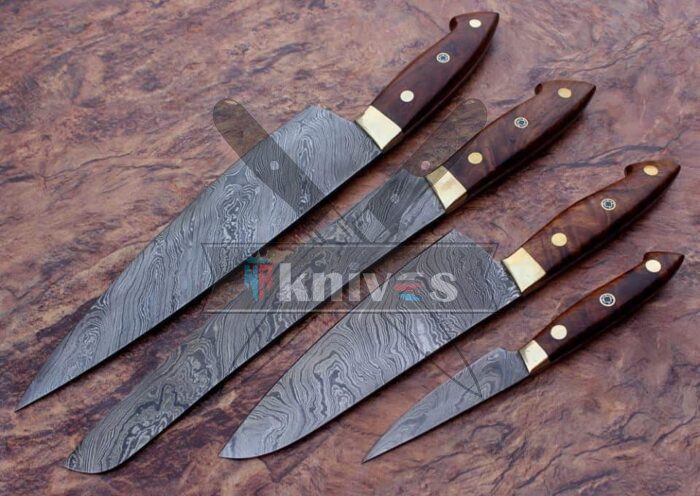 Custom Handmade Chef Kitchen Knives Set With Rose Wood Handle