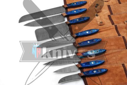 Custom-Handmade-Damascus-Steel-Chef-Kitchen-Knife-Set-Walnut-Wood-And-Pakka-Wood-Handle