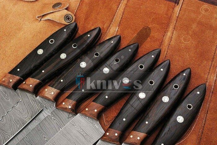 Custom-Handmade-Damascus-Steel-Chef-Kitchen-Knife-Set-With-Walnut-Wood-And-Wenge-Wood-Handle