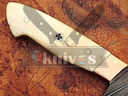 Custom Handmade Damascus Steel Kitchen Knife Camel Bone Handle
