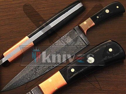 Custom Handmade Kitchen Knife With Buffalo Horn Handle