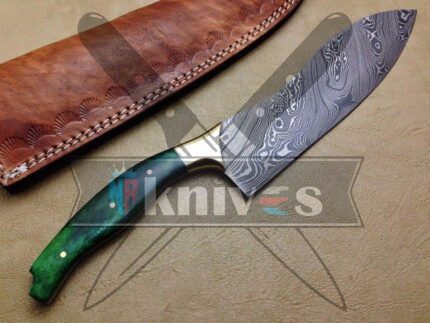 Custom Handmade Kitchen Knife With Green Color Camel Bone Handle