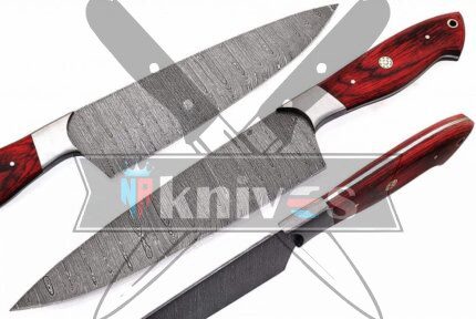 Custom Handmade Kitchen Knife With Red Wood Handle