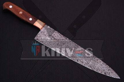 Custom Handmade Kitchen Knife With Rose Wood Handle