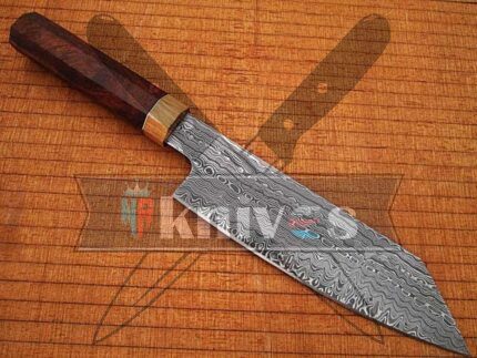 Custom Handmade Santoku Chef Kitchen Knife With Rose Wood Handle