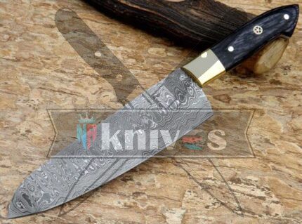 Custom Kitchen Knife With Black Pakka Wood Handle