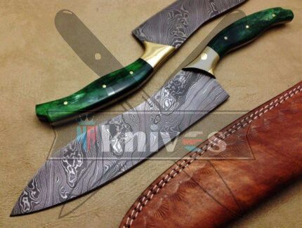 Custom Kitchen Knife With Green Color Camel Bone Handle