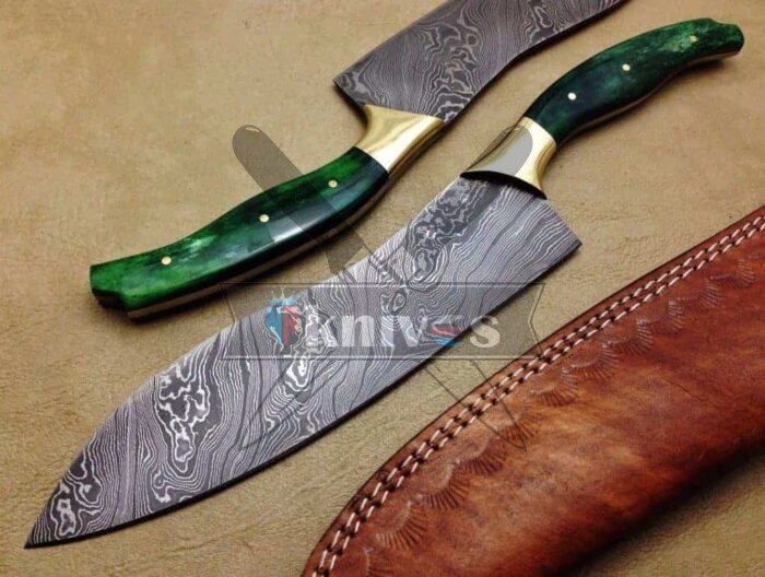 Custom Kitchen Knife With Green Color Camel Bone Handle