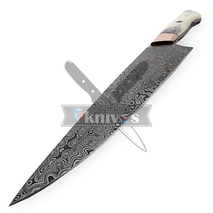 Custom Kitchen Knife With Pastel Grey Colored Camel Bone Handle