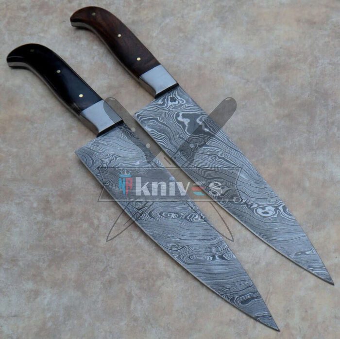 Custom Kitchen Knives Buffalo Horn and Rose Wood Handle