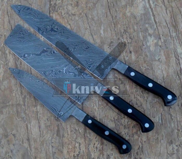 Custom Kitchen Knives Set With Buffalo Horn Handle