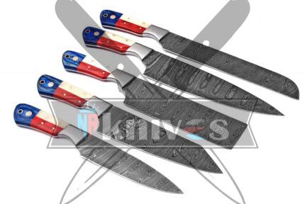 Custom Kitchen Knives Set With Camel Bone and Pakka Wood Handle