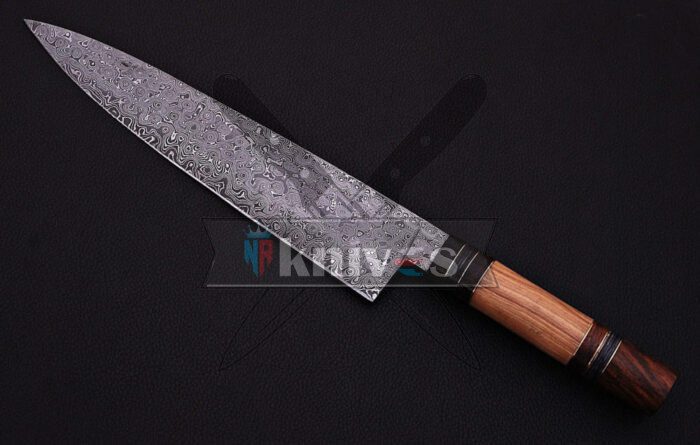 Custom Santoku Chef Kitchen Knife With Beautiful Olive Wood Handle