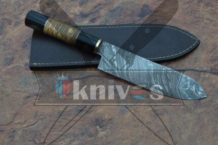 Custom Santoku Chef Kitchen Knife With Buffalo Horn Handle