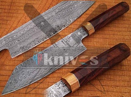 Custom Santoku Chef Kitchen Knife With Rose Wood Handle