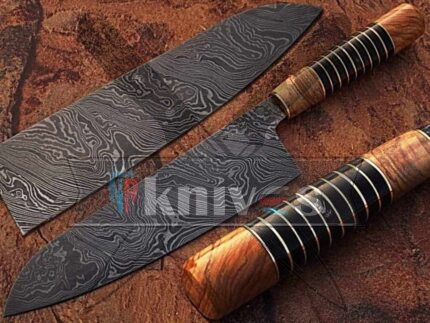 Custom Santoku Kitchen Knife Buffalo Horn Spacer Handle