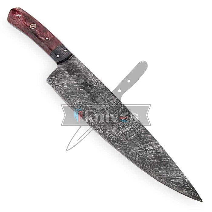 Damascus Chef Kitchen Knife With Colored Bone Handle