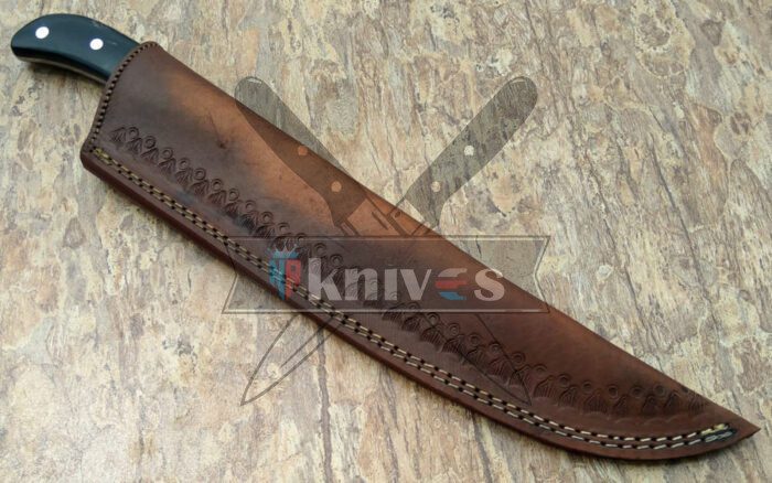Damascus Steel Blade Chef Kitchen Buffalo Horn Handle With Free Leather Sheath