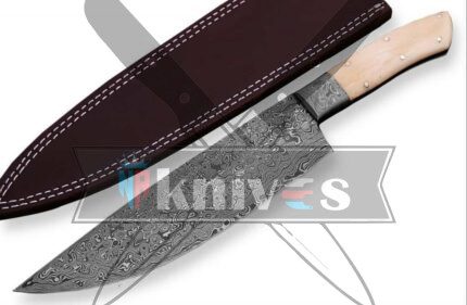 Damascus Steel Blade Chef Kitchen Knife Camel Bone Handle